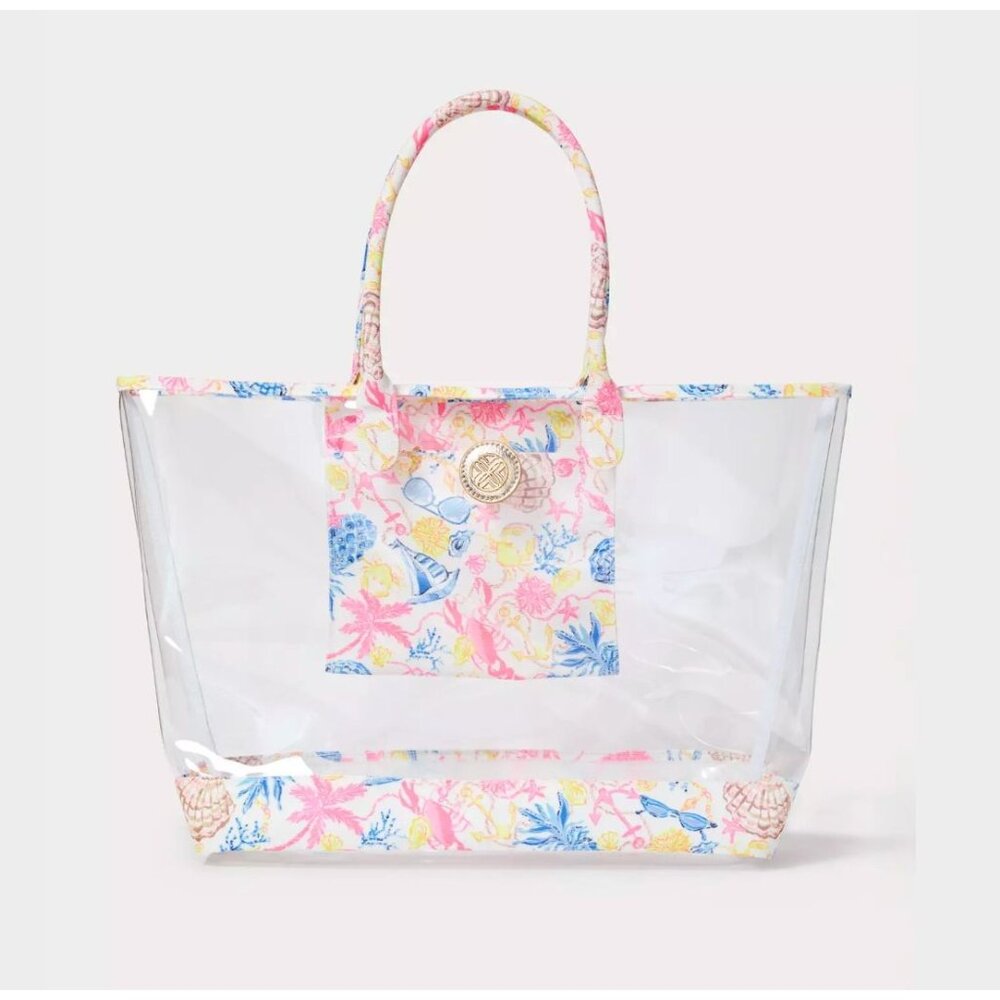 Lilly Pulitzer Clear Plastic Beach Tote & Beach Chair Towel Cover In Barefoot Be